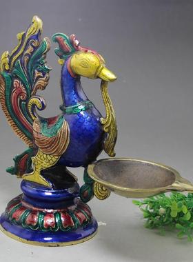 复古景泰蓝铜胎珐琅彩绘工艺品摆件收藏孔雀烛台家居装饰品摆设