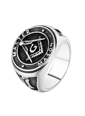 r0445-01 新款饰品 欧美个性复古朋克共济会男士钛钢戒指