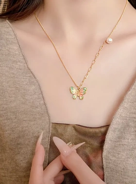 真金电镀滴油珍珠链条项链时尚潮流个性锁骨链复古轻奢项饰女