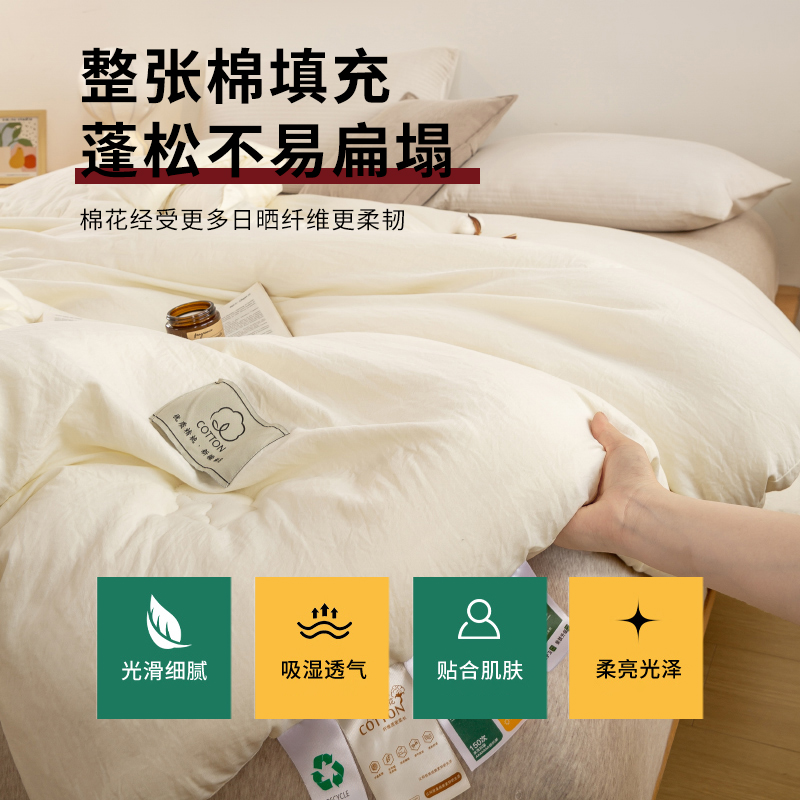 无印良品棉花被7A抗菌单双人四季通用春秋被冬被保暖双人棉被被芯 - 图1