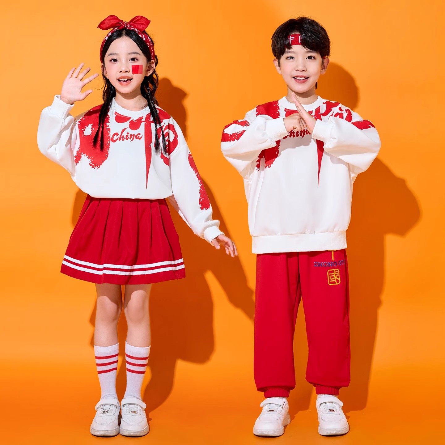 儿童啦啦队演出服小学生运动会开幕式服装中国风红合唱班服表演服,淘宝优惠券,粉丝福利购,淘宝优惠卷
