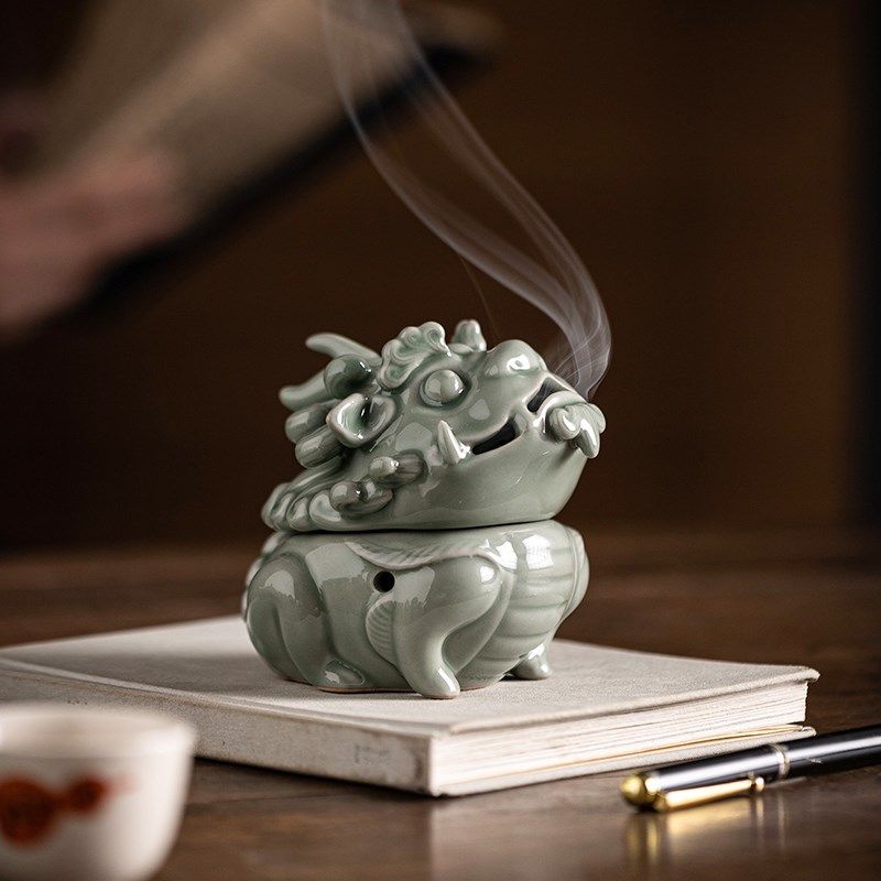 陶瓷可爱貔貅盘香炉创意国潮麒麟香薰炉摆件檀香沉香家用室内香盒,淘宝优惠券,粉丝福利购,淘宝优惠卷