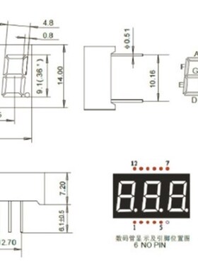 0.36英寸三位LED数码管 高亮红色 3631AS/AH 共阴/共阳 3361BS/BH