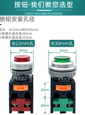 TEND天得按钮开关TN2IL2G-L1AB自复位TN2IA7G自锁24V凸头带灯22mm