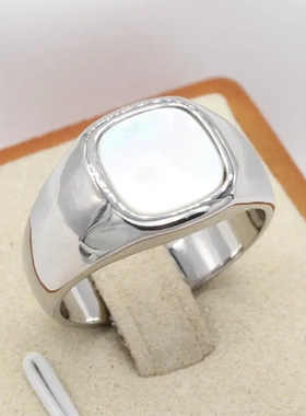 r1662 欧美个性时尚简约方形宝石男士钛钢戒指