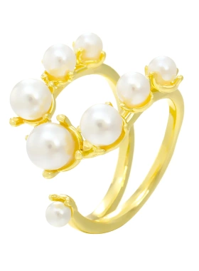 气质双层珍珠戒指 个性小众设计合金几何开口食指戒ins风指环