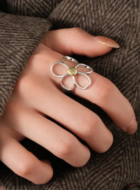 东大门镂空菊花开口戒指简约通勤百搭食指戒个性冷淡风手饰女