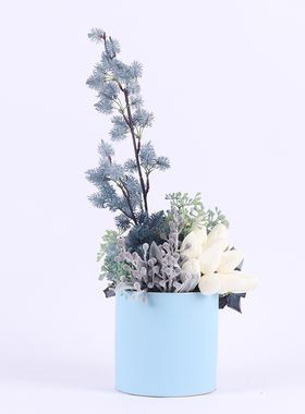 简约现代蓝紫色绣球花艺套装郁金香仿真花束陶瓷家居软装插花摆件
