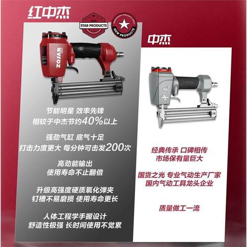红中杰气动钉枪工业级气钉枪64钢钉枪F30直钉枪T50木工工具码钉 - 图3