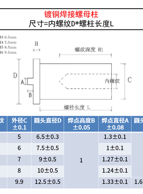 镀铜内螺纹点焊螺柱/焊接螺母柱/种焊碰焊点焊柱m3m4m5m6m8 6L