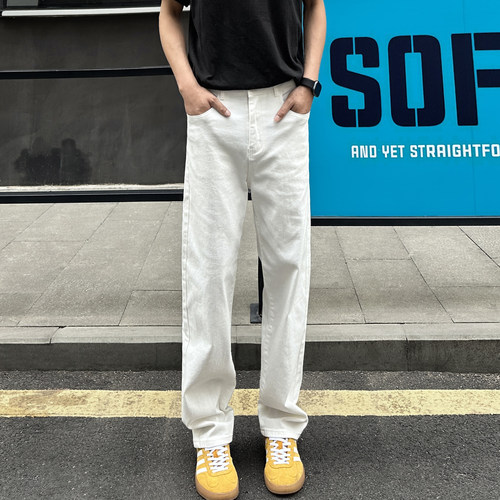 QUALCOMM小众美式潮流高街复古蓝直筒长裤男高腰百搭显瘦牛仔裤子 - 图2