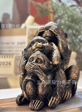新款树脂工艺品摆件三不猴子雕塑办公室花园园林摆饰树脂办公桌面