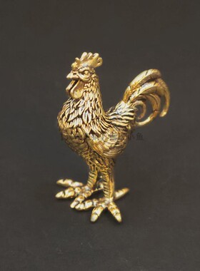 纯黄铜大公鸡小摆件实心铜母鸡装饰品鸡生肖工艺品古玩文玩小