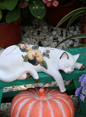 睡觉猫咪花架树脂花园造景装饰园艺阳台庭院台阶摆件多肉花盆搭配