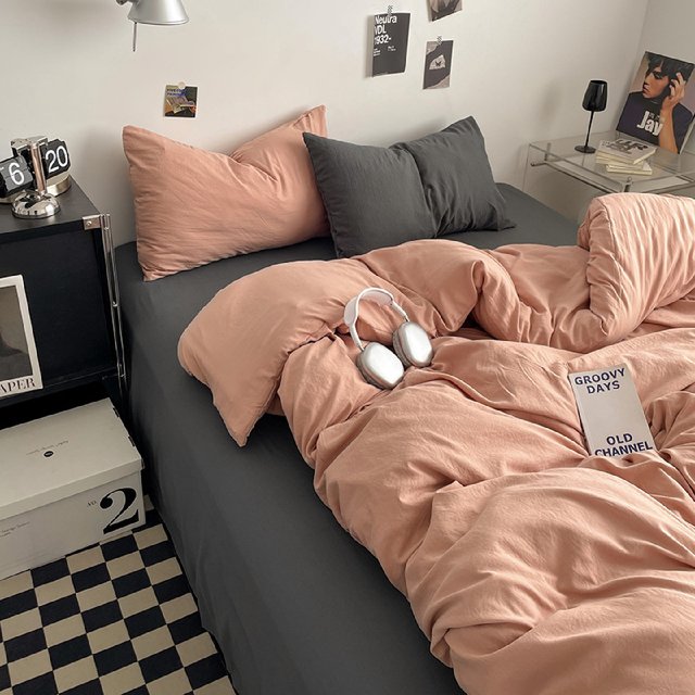 Ins four-piece set mixed and match skin-friendly wash cotton bedding three-piece set bed sheets bed fittings quilt cover student dormitory
