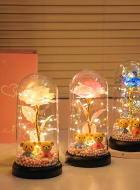 永生花束玫瑰小夜灯摆件卧室装饰生日礼物闺蜜送女友女孩儿童实用