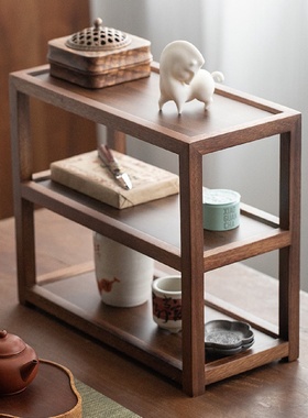 胡桃木茶具收纳架实木多层置物架桌面客厅装饰博古架简约茶壶摆件
