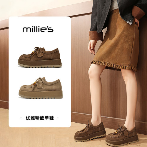 millies妙丽勃肯鞋女全包厚底2025冬季薄绒复古单鞋加棉乐福鞋子 - 图3
