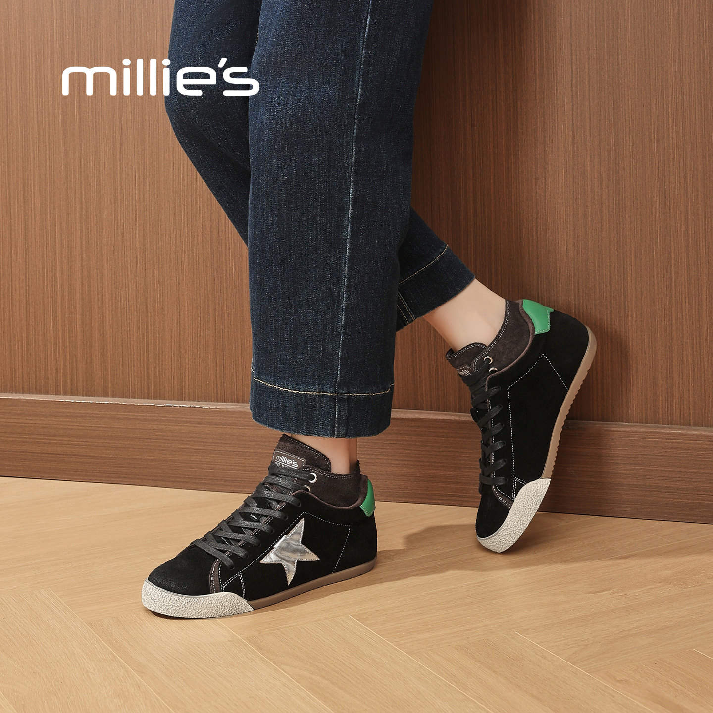 millies妙丽女鞋2025年冬季新款牛皮复古内增高星星鞋板鞋德训鞋,淘宝优惠券,粉丝福利购,淘宝优惠卷