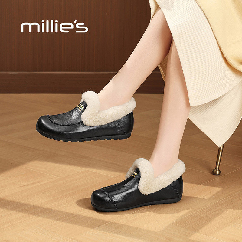 MILLIE'S/妙丽毛绒勃肯鞋冬季一脚蹬保暖棉鞋棕色加绒毛毛鞋女款,淘宝优惠券,粉丝福利购,淘宝优惠卷