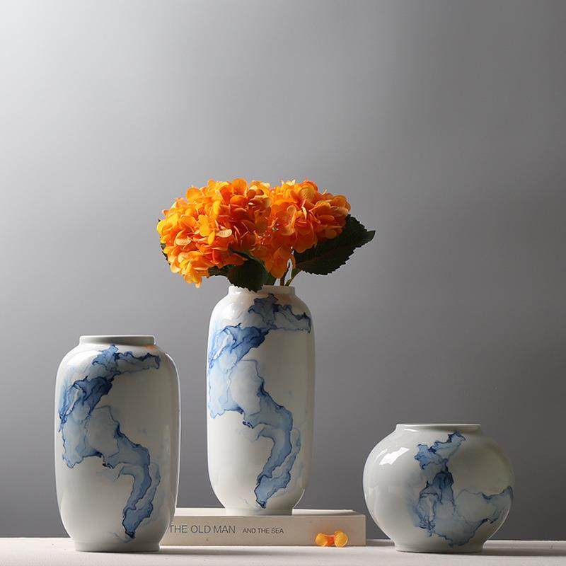 新中式青花流云陶瓷花瓶客厅创意插花装饰品电视柜吧台养鲜花摆件,淘宝优惠券,粉丝福利购,淘宝优惠卷