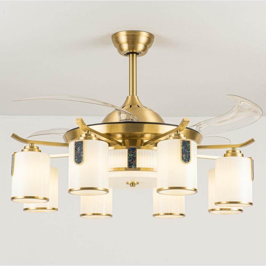 全铜新中式客厅风扇灯餐厅吊扇灯家用风扇吊灯高端流光彩贝电扇灯,淘宝优惠券,粉丝福利购,淘宝优惠卷