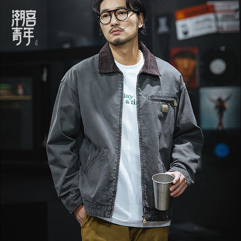 2024新款春秋夹克男士宽松大码外套男装美式工装帆布底特律上衣,淘宝优惠券,粉丝福利购,淘宝优惠卷