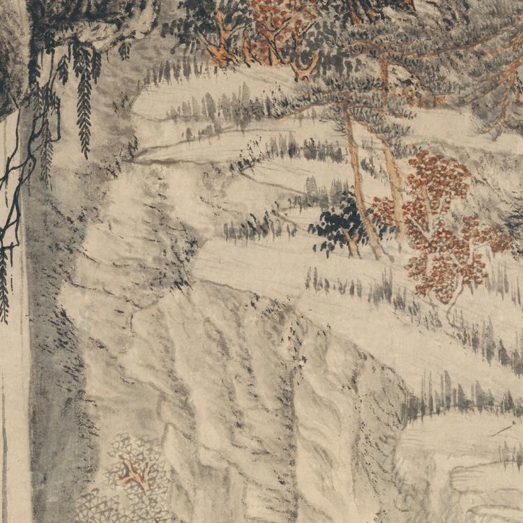 沈周庐山高图高清国画山水临摹彩色画稿明清山水微喷画心仿古山水 - 图2