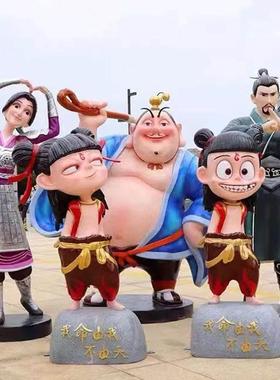 玻璃钢树脂哪吒卡通动漫IP人物雕塑现货定制商场公园景区落地摆件