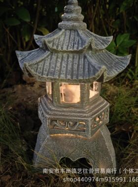 跨境太阳能树脂工艺品中式庭院摆件花园造景民宿装饰景观灯仿石塔