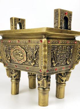 铜器铜鼎黄铜鼎摆件大号黄铜盛鼎办公室家居装饰工艺品