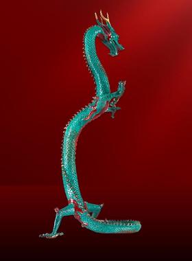 纯黄铜彩色升龙摆件生肖龙家居客厅办公室桌面装饰工艺品铜龙摆件