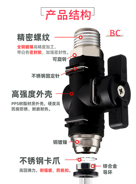 BUC手阀气管阀门开关开关阀气动手转阀快速接头阀门6/8/10/12mm