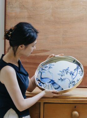 海美术馆·孔雀琳琅装饰托盘中式桌面收纳玻璃宋式美学摆件客厅AI
