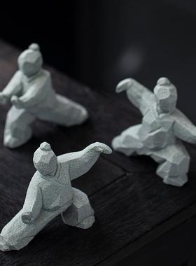 新中式太极功夫武侠人物创意摆件家居桌面茶桌造景茶宠装饰工艺礼