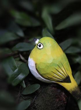 鹿妖商店 肥啾鸟 绣眼鸟 清新小绿鸟 原创手工 实木摆件 木雕小鸟