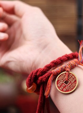 【龙虎观发货】朱砂山鬼花钱手工制作手绳项链吊坠创意礼物