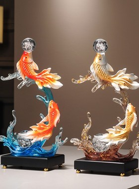 风生水起锦鲤摆件入户玄关壁龛年年有余酒柜装饰品乔迁新居礼物