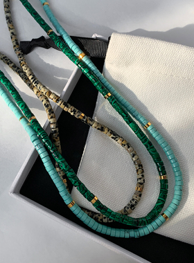 欧美天然绿松石彩色琉璃串珠项链女2023年新款轻奢小众叠带锁骨链