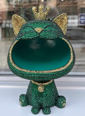 贴钻招财猫钥匙收纳摆件进门玄关入户客厅家居装饰品粘钻大嘴猫