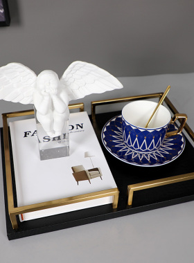 新中式客厅茶几玻璃花器托盘饰品样板房书房软装组合网红家居摆设