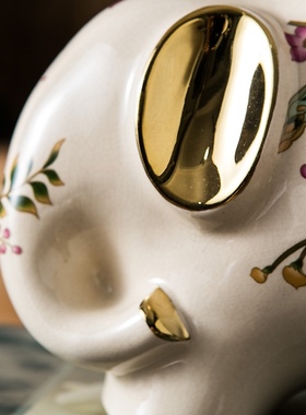 美式陶瓷招财大象客厅轻奢高级感欧式摆件复古玄关工艺礼品摆饰瓷