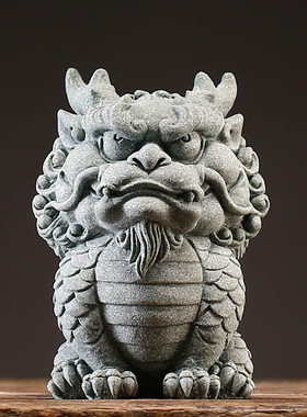 中式瑞兽麒麟动物茶宠摆件青砂石创意鱼缸造景客厅软装乔迁送礼品