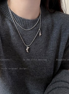 双层牛角包蛇骨链女秋冬2024新款爆款小众项链时尚个性甜酷卫衣链