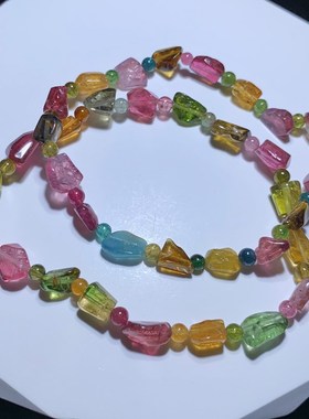 天然老矿西瓜碧玺糖果色随形手链单圈手串一物一图饰品礼物送女友