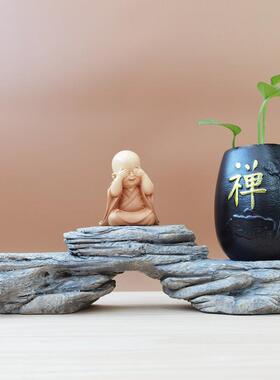 树脂仿真石头底座摆件假山微景观中式古风禅意奇石造景装饰小树桩
