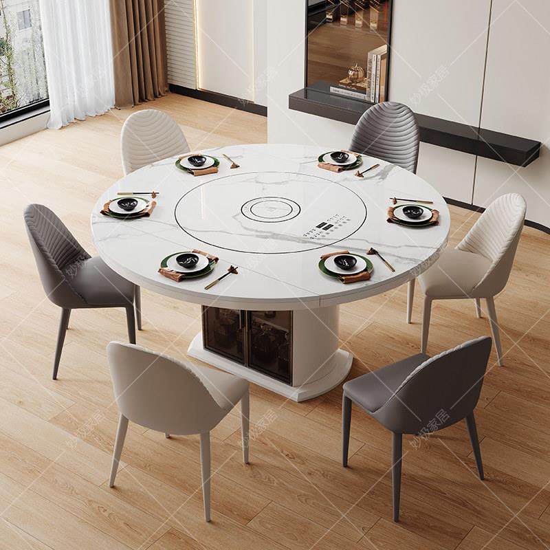 2025新款岩板餐桌家用现代简约轻奢多功能电磁炉内嵌转盘方圆两用,淘宝优惠券,粉丝福利购,淘宝优惠卷