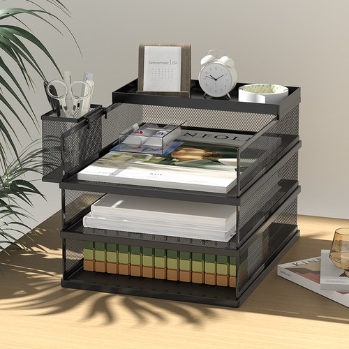 A3A4桌面文件架金属文件框收纳层架铁质多层文件夹架收纳盒书架办 - 图1