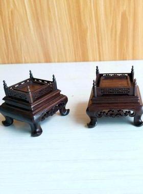 寿山石印章底座玉器礼品摆件天然实木红木镂空雕花栏杆木艺底座托