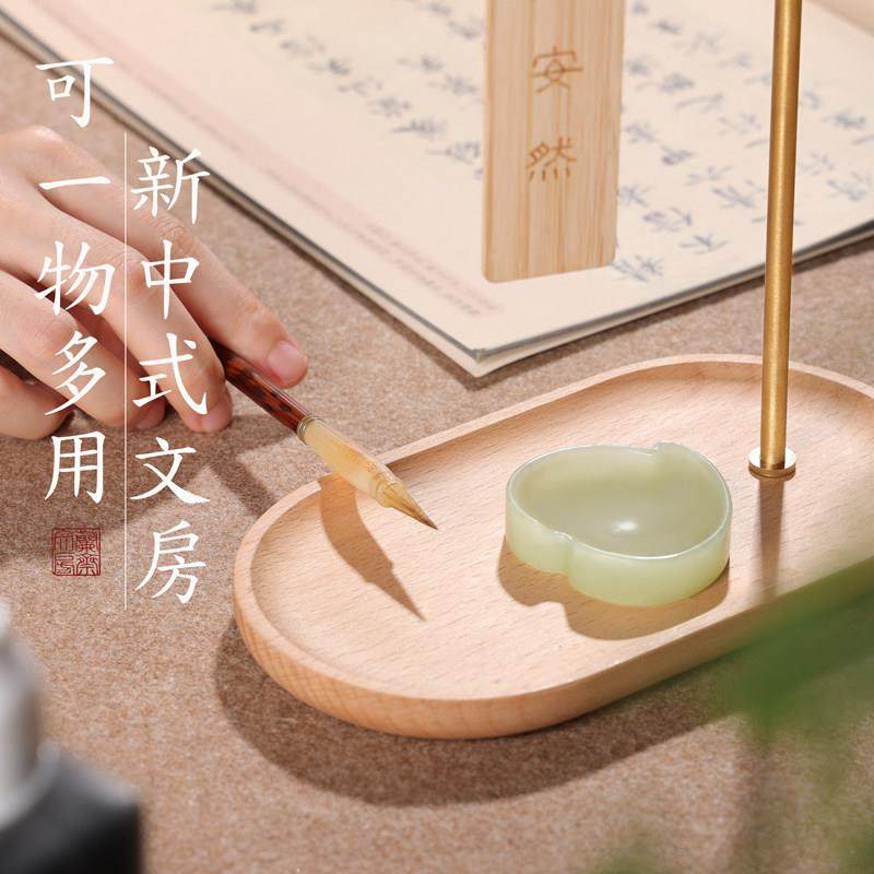 兰斋毛笔架黄铜多功能书法置物架新中式桌面实木笔挂摆件创意毛笔,淘宝优惠券,粉丝福利购,淘宝优惠卷